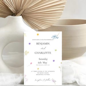 Wedding Invitation Front & Back Template – Editable Wildflower Floral Design – Printable Invite Card with Back Side, Canva Template Download