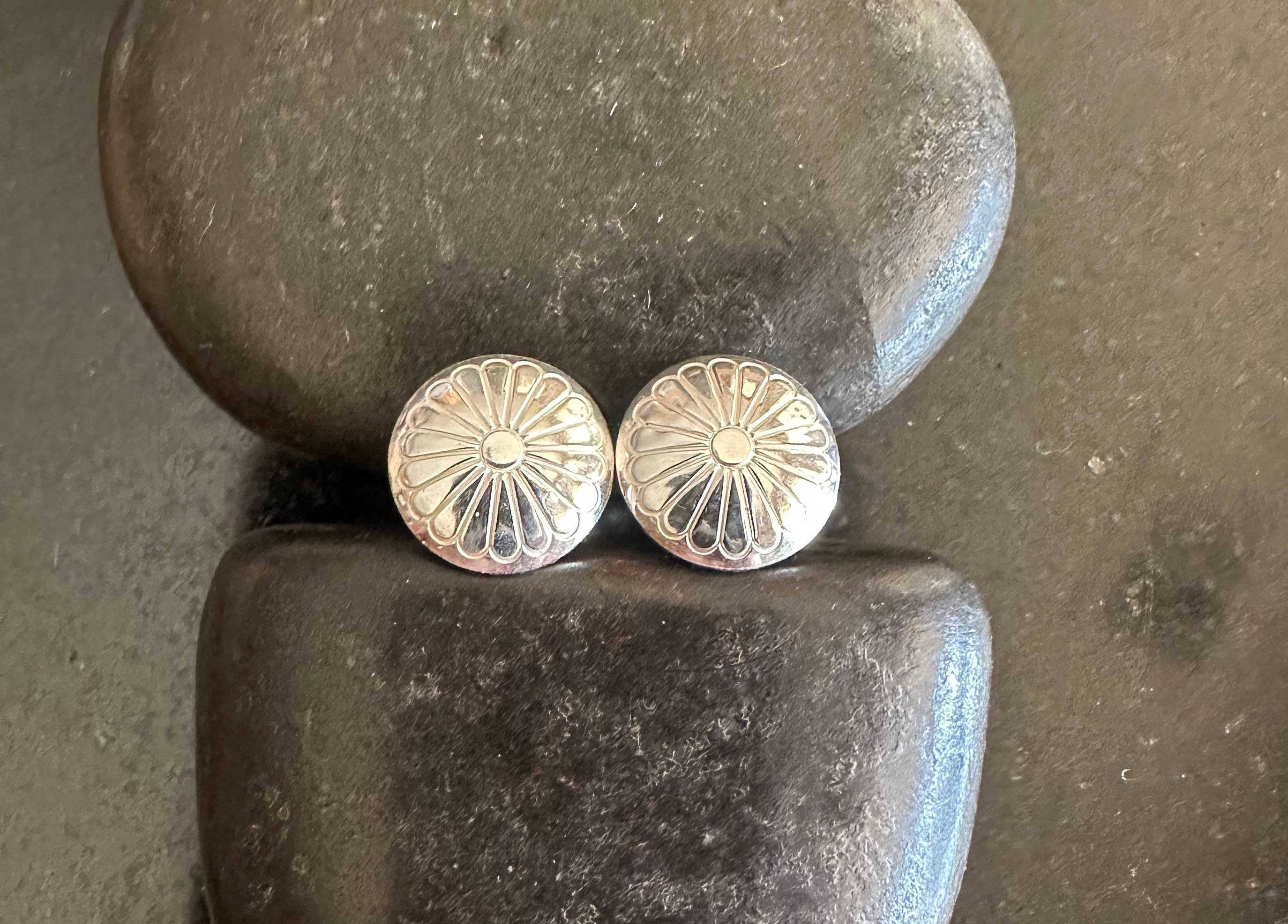 Item#772K- Vintage Mexican Silver Concho Screw Back Earrings —Native  American Sterling Silver and Gold Earrings
