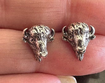 Sterling Silver Buffalo Stud Earrings, southwestern studs, .925 cowgirl earrings, Dainty earrings, animal studs