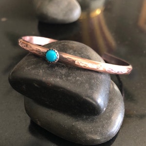 Blue Kingman Turquoise and Copper Cuff Bracelet, Hammered adjustable Cuff, Stacking Cuff, Pure Copper bracelet, bohemian jewelry