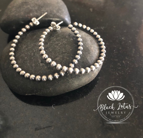Sterling Silver Bead Hoop Earrings, silver ball Hoop Earrings, Sterling Silver Jewelry, Silver Hoops, Post back, pebble earrings