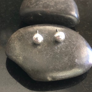 Sterling Silver Stud Earrings, .925 post earrings, Dainty pebble earrings, 6mm plump studs, recycled sterling silver earrings