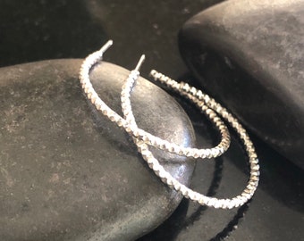 Sterling Silver Sparkly Hoop Earrings, Post Hoop Earrings, silver hoops, post back earrings, Minimalist Jewelry, Hoop Earrings