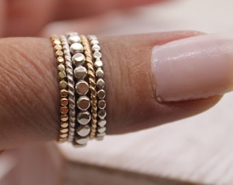 Dot and Twist thin Stacking Rings Set, Gold and Silver Rings, Gold Stacking Rings, set of 5 Rings, mixed metals, rope, twist, bead rings