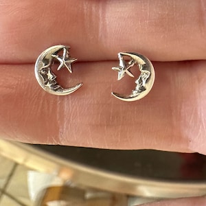 Sterling Silver Moon and Stars Stud Earrings, moon studs, .925 earrings, Dainty earrings, tiny studs, love you to the moon and back!