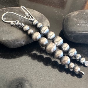 Authentic Sterling Silver Navajo Pearl style earrings, silver stacked bead dangle earrings, sterling bead drop earrings, gift for her