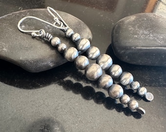 Authentische Sterling Silber Navajo Perlen Ohrringe, 925 Sterling Silber Perlen, echte Silber Perlen, Geschenk für Sie