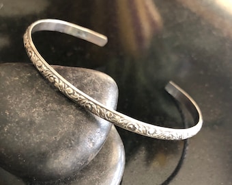 Sterling Silver floral Cuff Bracelet, Adjustable Cuff, Southwestern stacking Cuff, Bohemian Cuff Bracelet, gift for her