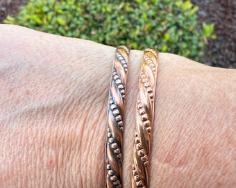 Pure Copper beaded Rope design Cuff Bracelet, floral bracelet, Adjustable Cuff, Stacking Cuff Bracelet, 7th Anniversary gift