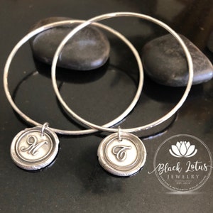 Wax Seal Initial Bracelet, .999 Fine Silver, Wax Seal Bangle Bracelet, Monogram Bangle bracelet, Personalized Jewelry, gift for her