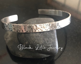 Sterling Silver Hammered Cuff Bracelet, Adjustable Cuff, Thick Cuff, Wide Cuff, Stacking Cuff Bracelet, Unisex Bracelet, For her or him