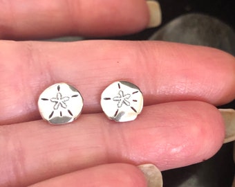 Sterling Silver sand dollar Stud Earrings, seashell studs, .925 post earrings, Dainty earrings, Tiny studs, cute earrings, beach earrings