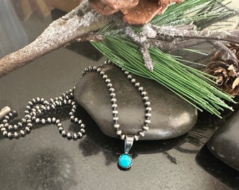 Petite Kingman Turquoise Necklace, Sterling Silver Ball Chain Necklace, Small Turquoise Pendant, Turquoise Jewelry, gift for her, blue gem