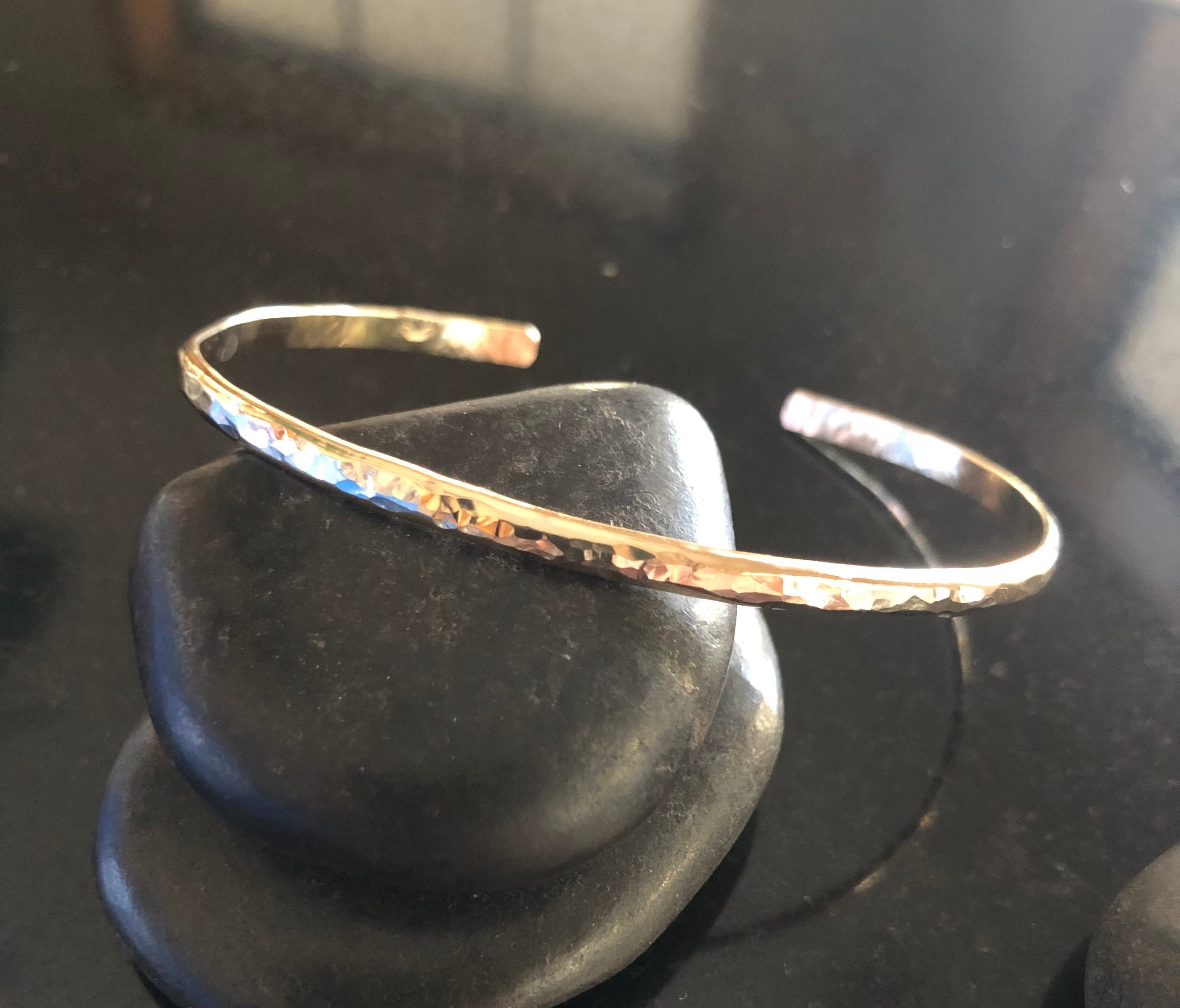 Thin 14K Gold Cuff Bracelet 14K Gold / 6.5 (M) / Hammered Ends