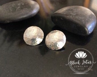 Solid Sterling Silver hammered domed disc Stud Earrings, .925 post earrings, Coin earrings, hammered dome disc earrings, lightweight