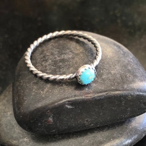 Turquoise Stacking Ring - Sterling Silver and Turquoise Ring, Kingman Turquoise ring, Western Jewelry, Cowgirl, Boho Rope ring