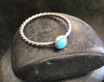 Turquoise Stacking Ring - Sterling Silver and Turquoise Ring, Kingman Turquoise ring, Western Jewelry, Cowgirl, Boho Rope ring
