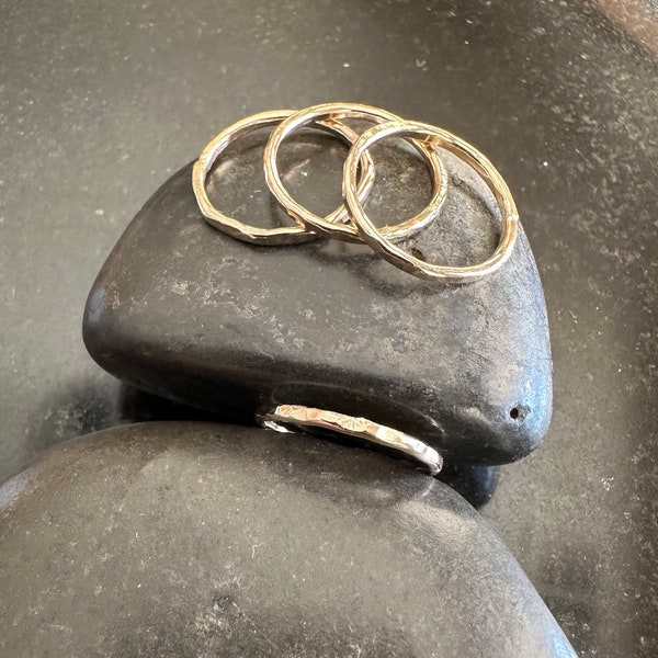 Single 14k gold Hammered Stacking Ring, Gold Ring, Stack Ring, Gift for Her, Gold Stacking Ring, Thin Stacking Ring, Individual ring