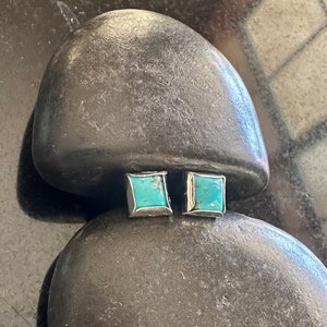 Kingman Turquoise stud Earrings, Small square Turquoise and sterling silver, blue Turquoise Earrings, boho jewelry, Post Earrings, handmade