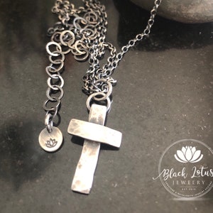 Rustic Sterling Silver Cross necklace, cross Pendant, hand-forged sterling silver Cross pendant, handmade cross, satellite or Rolo chain