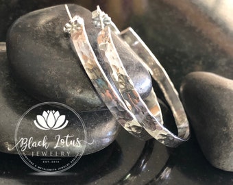 Large Silver Hoops, Chunky Hoop Earrings, Wide Shiny Hoops, Sterling Silver Jewelry, Classic Bold Silver Hoops, Post back