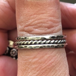 Sterling Silver Thin Stacking Ring Set, 14 gauge, Twist Rope and Hammered Ring set, 1.63mm Rings, Simple Silver Stacking Rings, set of 3