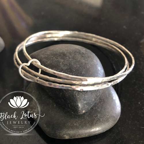 Lot de 3 joncs, ensemble de bracelets coeurs flottants en argent sterling, bracelets joncs, joncs joncs, jonc jonc, bracelets jonc