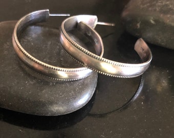 Sterling Silver Milgrain edge Post Hoop Earrings,  milgrain Hoop Earrings, Sterling Silver Jewelry, Silver Hoops, Post back, smooth hoops
