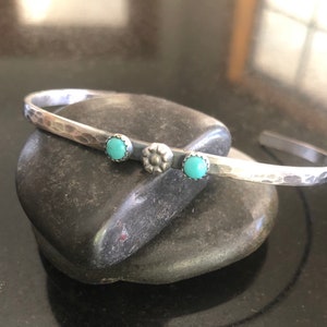 Blue Kingman Turquoise and Sterling Silver Cuff Bracelet, Adjustable Cuff, Stacking Cuff, Natural Turquoise, metalsmith jewelry, southwest