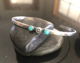 Blue Kingman Turquoise and Sterling Silver Cuff Bracelet, Adjustable Cuff, Stacking Cuff, Natural Turquoise, metalsmith jewelry, southwest