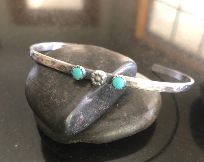 Blue Kingman Turquoise and Sterling Silver Cuff Bracelet, Adjustable ...