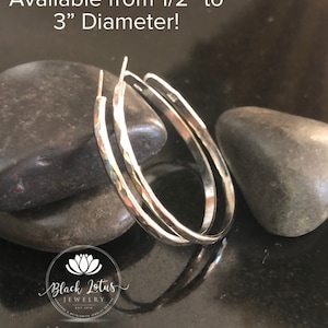 Large Silver Hoops, Thin Hammered Hoop Earrings, Shiny Hoops, Sterling Silver Jewelry, Classic Silver Hoops, Post back, stud hoops, 8 sizes!