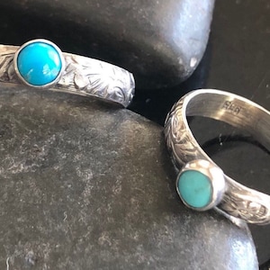 Turquoise stacking Ring, Sterling Silver and Kingman Turquoise Ring, Stacking Ring, Thumb Ring, western, cowgirl, boho floral ring