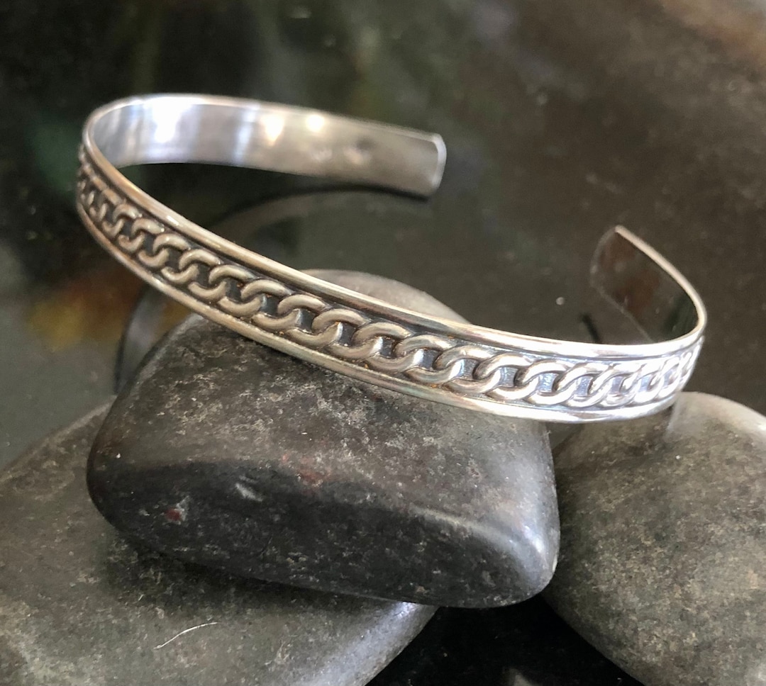 Sterling Silver Chain Link Cuff Bracelet, Adjustable Cuff