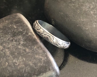 Southwestern Floral Stacking Ring, Sterling Silver ring, Wedding band, Infinity Stacking Ring, Sterling Silver pattern Ring, Gift for her