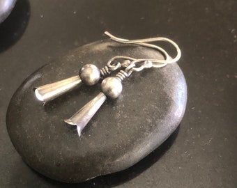 Sterling Silver Squash blossom dangle Earrings, Southwestern, Navajo Pearl earrings, metalsmith jewelry, boho earrings, gift for her