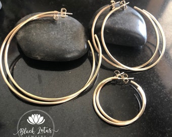 Classic Thin Gold Hoop Earrings, Post Back Hoop Earrings, gold or rose gold filled hoops, 9 sizes from 1/2”, 1”, 1.5”, 2”, 2.5”, 3”.