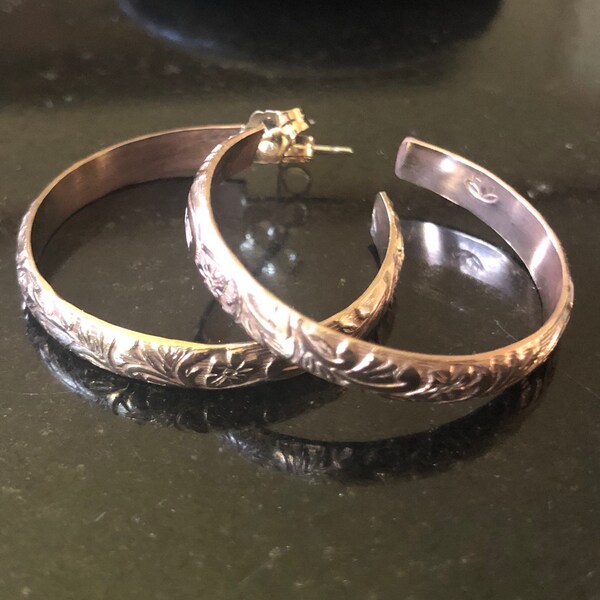 Gold Post Creolen, hawaiianische Stil Hoop Ohrringe, Gold filled Schmuck, Gold Creolen, Post zurück, florale Rebe