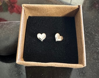 Sterling Silver Heart Stud Earrings, .925 heart post earrings, petite Valentine earrings, Dainty heart studs