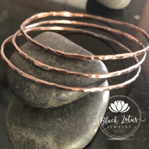 14 Gauge Thin Copper Bangle, Stacking Bracelets, Thin Hammered Bangle Bracelets, Stacking Bangle Bracelets, 7th Anniversary