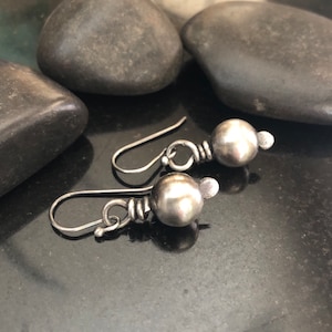 XL Navajo Pearl earrings, Sterling Silver beaded dangle earrings, 10mm sterling bead drop earrings, gift for her