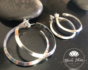 Sterling Silver Shiny Post Hoop Earrings,  Triangle wire, Hoop Earrings, Sterling Silver Jewelry, Silver Hoops, Post back, 3D