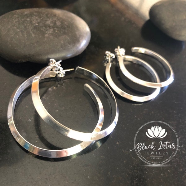 Sterling Silver Shiny Post Hoop Earrings,  Triangle wire, Hoop Earrings, Sterling Silver Jewelry, Silver Hoops, Post back, 3D