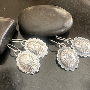 Sterling Silver Concho dangle earrings, oval drop earrings, cowgirl jewelry, western earrings, Simple Native style jewelry
