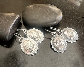 Sterling Silver Concho dangle earrings, oval drop earrings, cowgirl jewelry, western earrings, Simple Native style jewelry