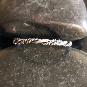 Sterling Silver Stacking Ring, Smooth and Twist Ring, Twist Sterling Silver Stacking Ring, Sterling Silver pattern Ring, Gift for her