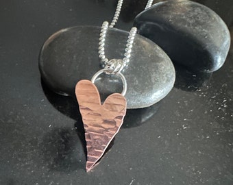 Copper and Sterling Silver Heart necklace on 2mm sterling ball chain, Valentines Day, gift for her