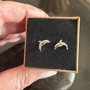 Sterling Silver Dolphin Stud Earrings, sea life studs, .925 post earrings, Dainty earrings, Tiny studs, cute earrings, beach jewelry