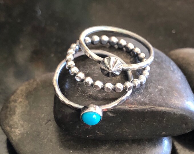 Turquoise Stacking Rings Set, Star Ring, Sterling Silver Stacking Rings ...
