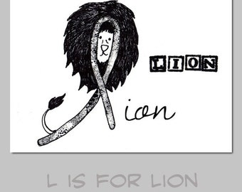 L is for Lion Animal ABC Alphabet Kid Art Print